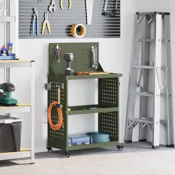Wybór klientów Wózek narzędziowy z półką z kołem oliwkowy 65 x 35 x 111 cm Lumarko! - Hurtownia wielobranżowa Lumarko